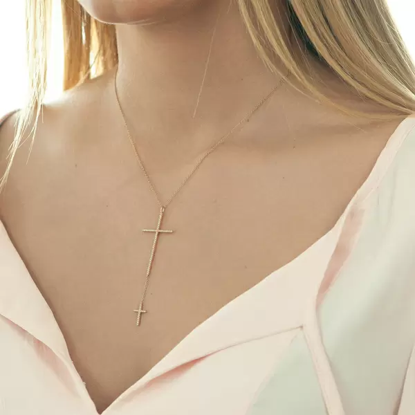 Leaf Jewelry Halskette 2 Kreuze mit Diamanten, 18 K Gelbgold Limitierter Zeitrabatt