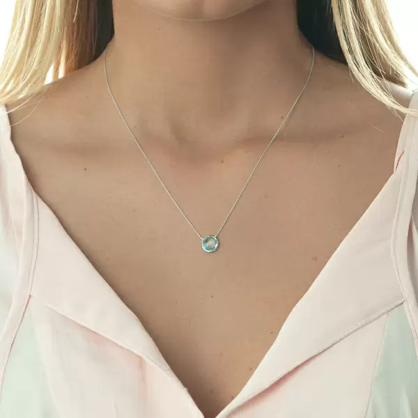 Leaf Jewelry Halskette Blauer Topas, 14 K Weißgold Rabatt