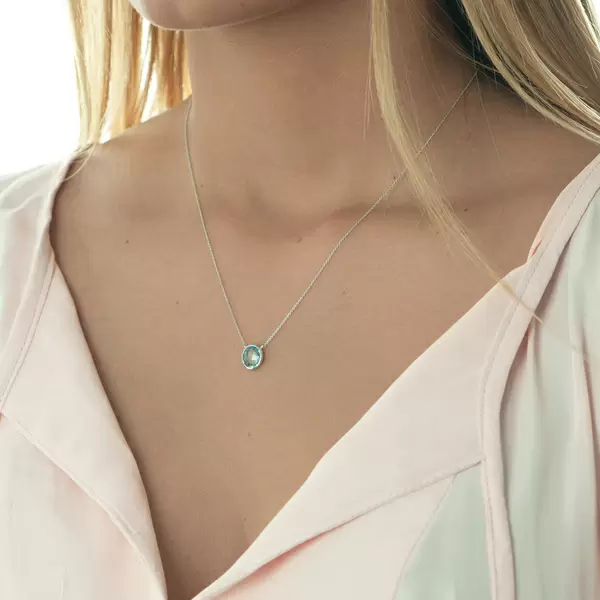Leaf Jewelry Halskette Blauer Topas, 14 K Weißgold Rabatt