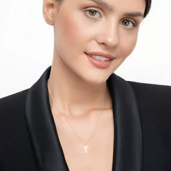 Leaf Jewelry Halskette Kreuz, 14 K Rosegold Begrenztes Angebot