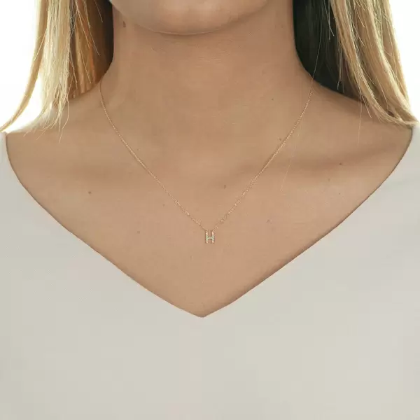 Leaf Jewelry Halskette Letter "H", 14 K Rosegold mit Diamanten Preisnachlass