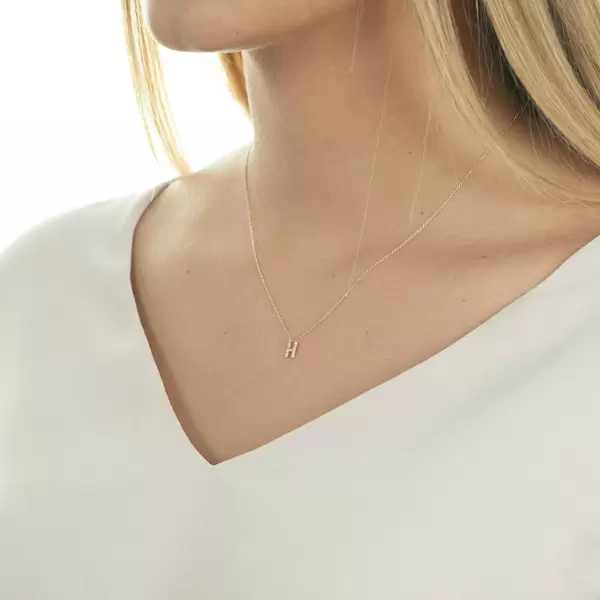 Leaf Jewelry Halskette Letter "H", 14 K Rosegold mit Diamanten Preisnachlass