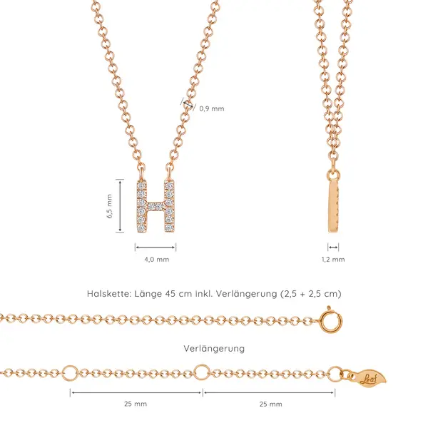Leaf Jewelry Halskette Letter "H", 14 K Rosegold mit Diamanten Preisnachlass