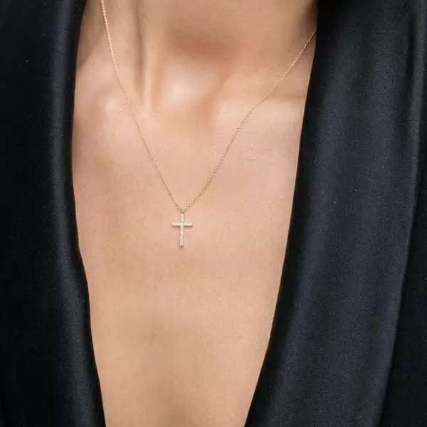 Leaf Jewelry Halskette Kreuz mit Diamanten, 18 K Gelbgold Cyber Monday