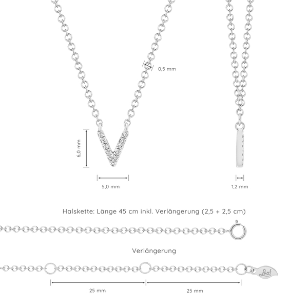 Leaf Jewelry Halskette Letter "V", 14 K Weißgold mit Diamanten Weihnachtsangebot