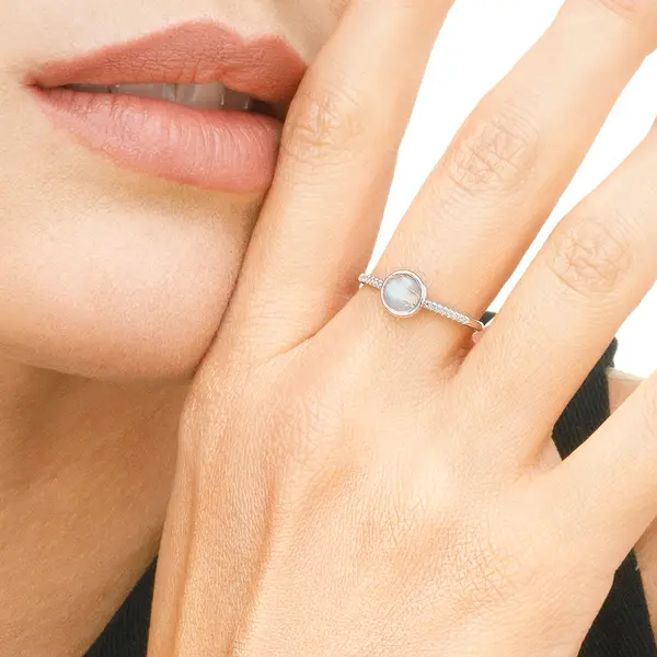 Leaf Jewelry Ring Labradorit mit Diamanten, 14K Weißgold Top Angebot