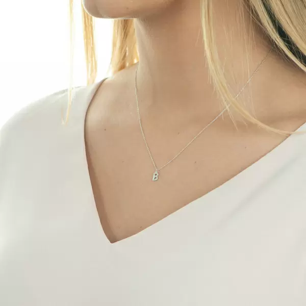 Leaf Jewelry Halskette Letter "B", 14 K Weißgold mit Diamanten Große Rabatte