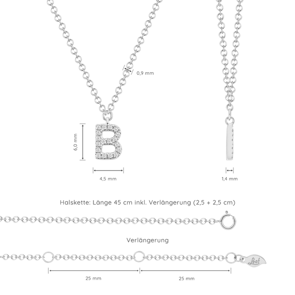 Leaf Jewelry Halskette Letter "B", 14 K Weißgold mit Diamanten Große Rabatte