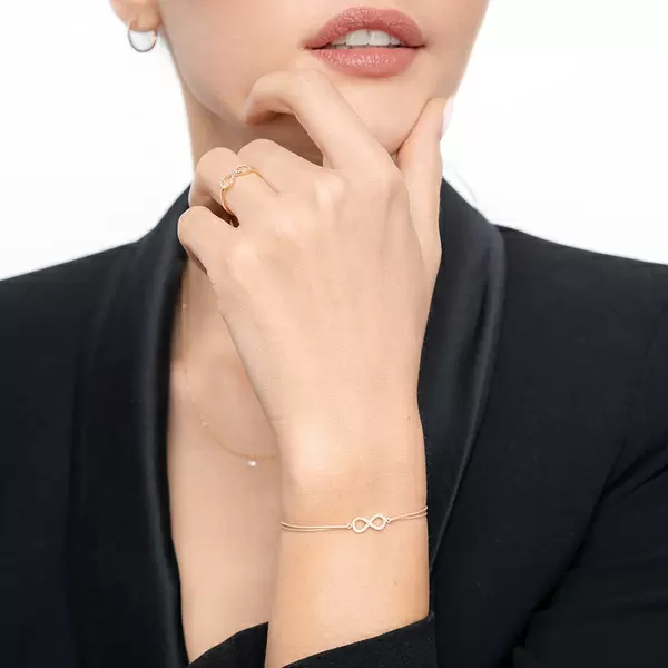 Leaf Jewelry Glücksbändchen Infinity mit Diamanten, 18 K Rosegold, Schwarz Neuheiten