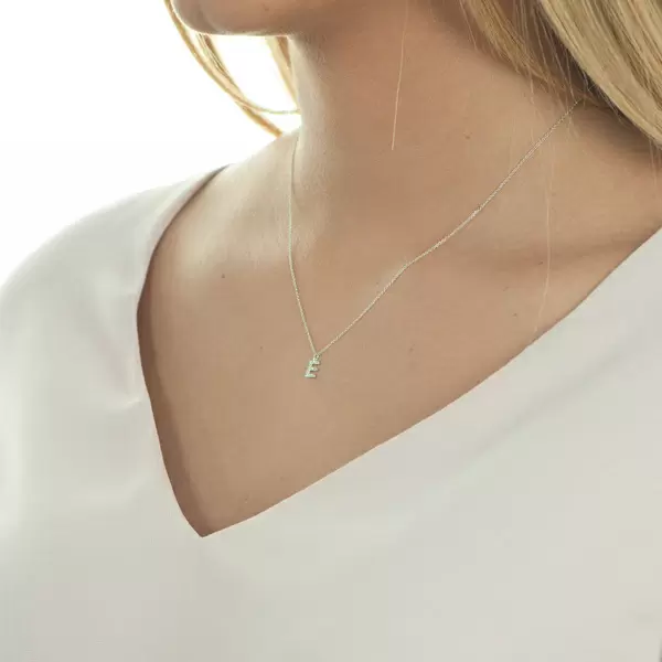 Leaf Jewelry Halskette Letter "E", 14 K Weißgold mit Diamanten VIP-Rabatte