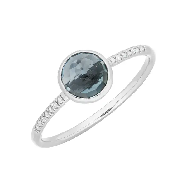 Leaf Jewelry Ring Blue Topas mit Diamanten, 14K Weißgold Super Sparpreis
