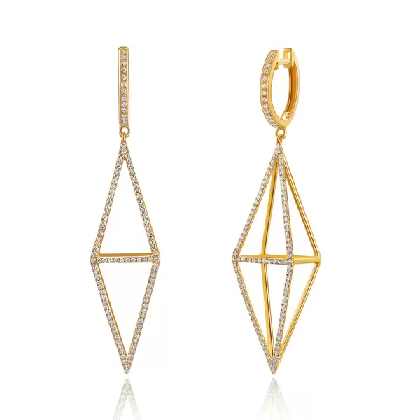Leaf Jewelry Ohrringe Trapez mit Diamanten, 18 K Gelbgold Kostenlose Rückgabe