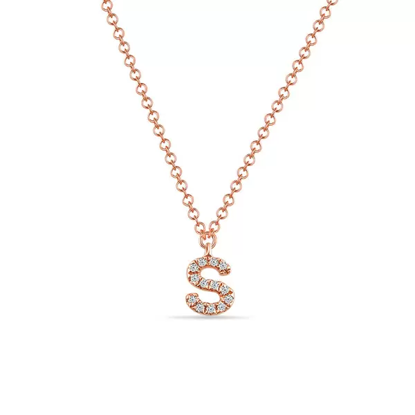 Leaf Jewelry Halskette Letter "S", 14 K Rosegold mit Diamanten Begrenzte Freigabe