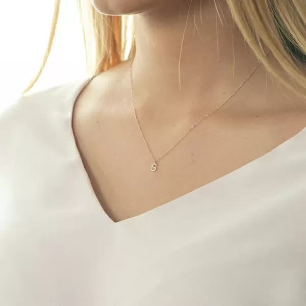 Leaf Jewelry Halskette Letter "S", 14 K Rosegold mit Diamanten Begrenzte Freigabe