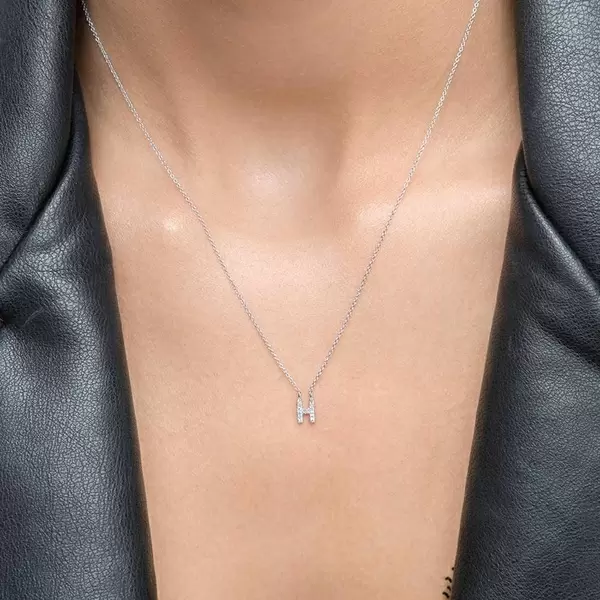 Leaf Jewelry Halskette Letter "H", 14 K Weißgold mit Diamanten Letzte 2 Tage