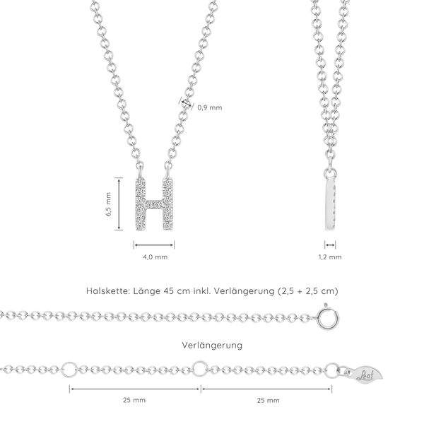 Leaf Jewelry Halskette Letter "H", 14 K Weißgold mit Diamanten Letzte 2 Tage