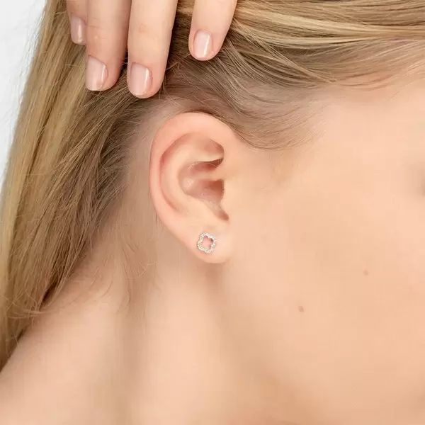 Leaf Jewelry Ohrstecker Clover mit Diamanten, 18 K Weissgold Discount Store für neue Produkte