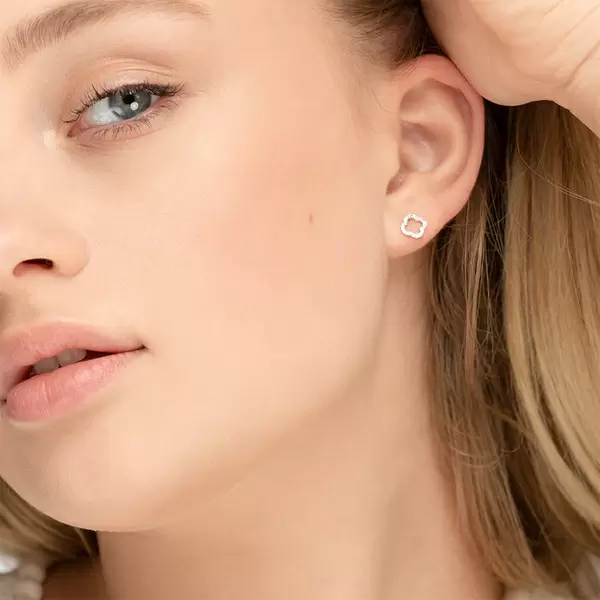 Leaf Jewelry Ohrstecker Clover mit Diamanten, 18 K Weissgold Discount Store für neue Produkte
