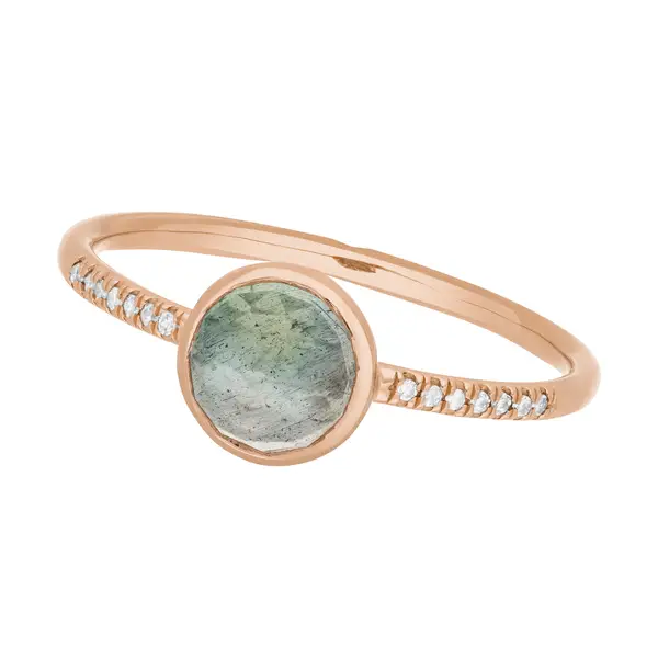 Leaf Jewelry Ring Labradorit mit Diamanten, 14K Rosegold Super Rabatt
