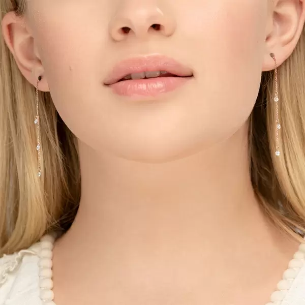 Leaf Jewelry Ohrringe Pure Chain mit Diamanten, 18 K Rosegold Speichern exportieren