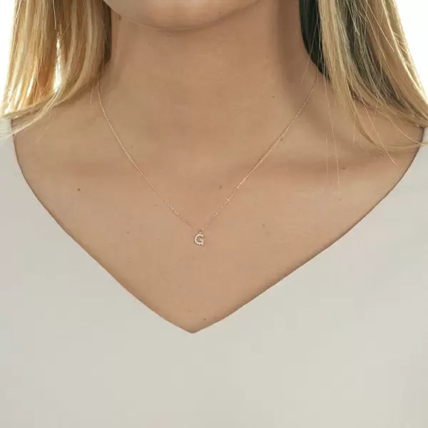 Leaf Jewelry Halskette Letter "G", 14 K Rosegold mit Diamanten Im Verkauf