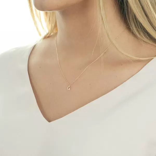 Leaf Jewelry Halskette Letter "G", 14 K Rosegold mit Diamanten Im Verkauf