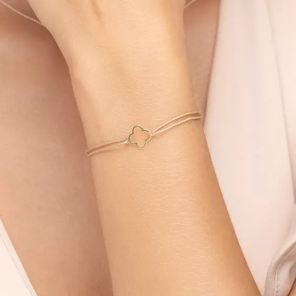 Leaf Jewelry Glücksbändchen GENTLE CLOVER, 14 K Gelbgold, Beige Hotsell