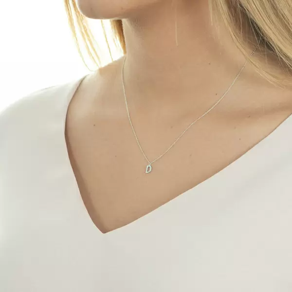 Leaf Jewelry Halskette Letter "D", 14 K Weißgold mit Diamanten Fabrikverkauf