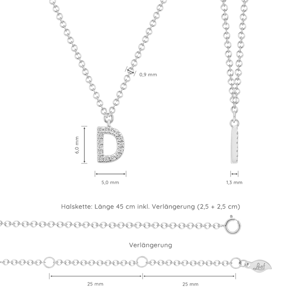 Leaf Jewelry Halskette Letter "D", 14 K Weißgold mit Diamanten Fabrikverkauf