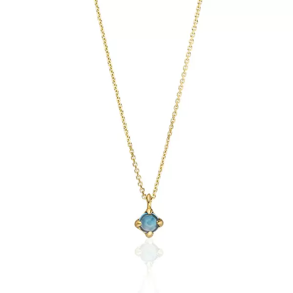 Leaf Jewelry Halskette Cabochon, Blauer Topas, 14 K Gelbgold Limitierter Zeitrabatt