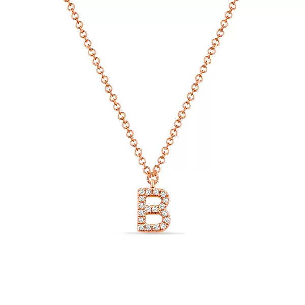 Leaf Jewelry Halskette Letter "B", 14 K Rosegold mit Diamanten Rabatt