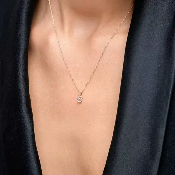 Leaf Jewelry Halskette Letter "B", 14 K Rosegold mit Diamanten Rabatt
