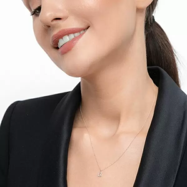 Leaf Jewelry Halskette Letter "B", 14 K Rosegold mit Diamanten Rabatt