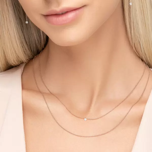 Leaf Jewelry Halskette Pure Double, Diamant, 14 K Rosegold Begrenztes Angebot