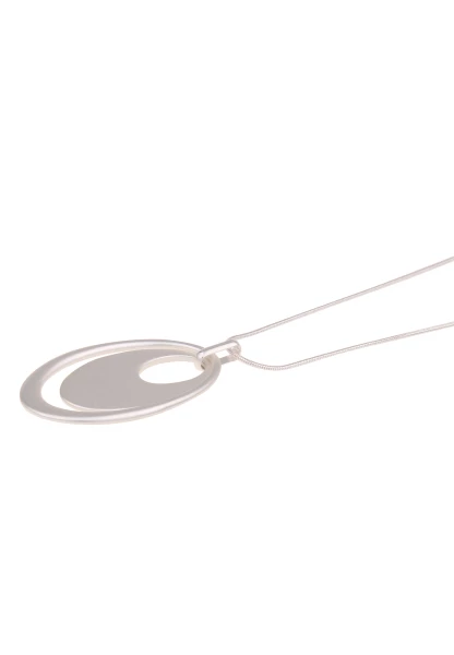 Leslii Lange Kette Oval-Anhänger Matt Silber Kostenloser Versand