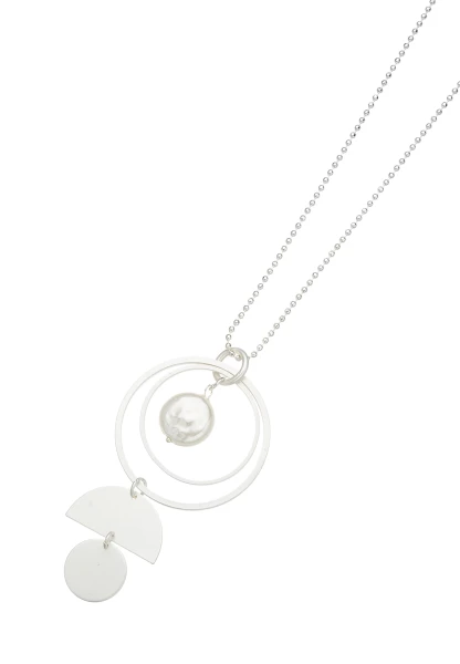 Leslii Lange Halskette Ringe Silber Weiß Sonderangebot
