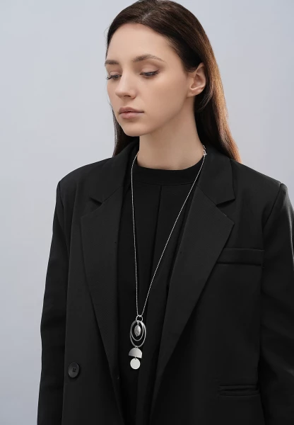 Leslii Lange Halskette Ringe Silber Weiß Sonderangebot