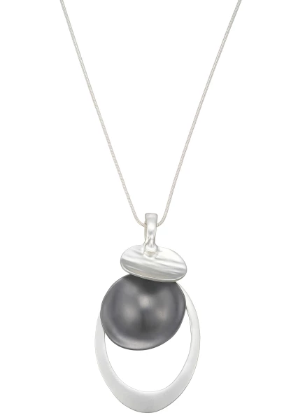 Leslii Lange Halskette Matt Oval Silber Schwarz Flash Sale