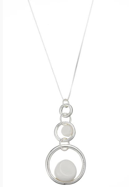 Leslii Lange Halskette Ringe Silber Weiß Begrenztes Angebot