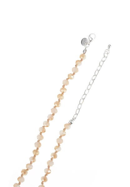 Leslii Lange Kette Tassel Glasperlen Edelstahl Silber Beige Vatertagsangebot