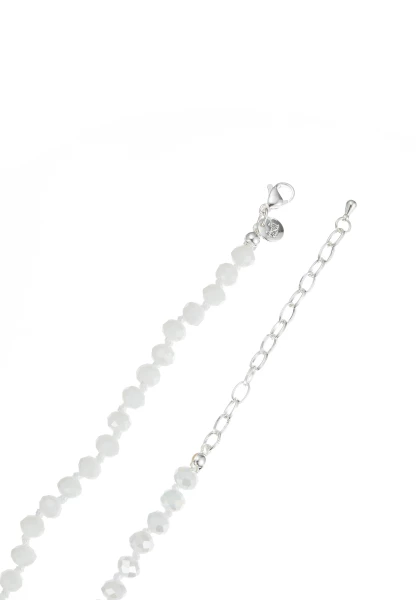 Leslii Lange Kette Herz Glasperlen Edelstahl Silber Weiß Valentinstagsangebot