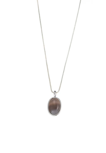 Leslii Kurze Kette Oval Stein Silber Khaki Top Angebot