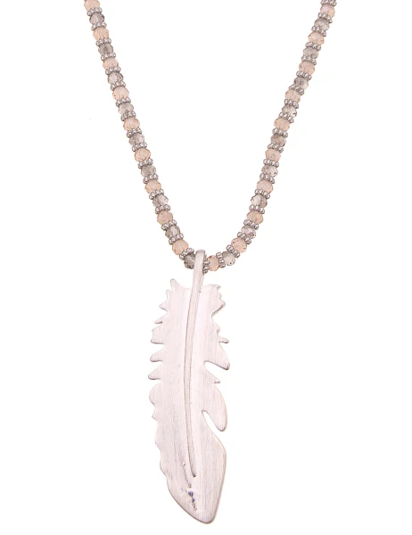 Leslii Lange Halskette Feder Glasperlen Braun Beige Neueste Mode