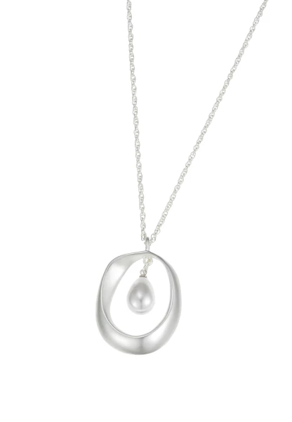 Leslii Lange Halskette Perlen Oval in Silber Wochenangebot