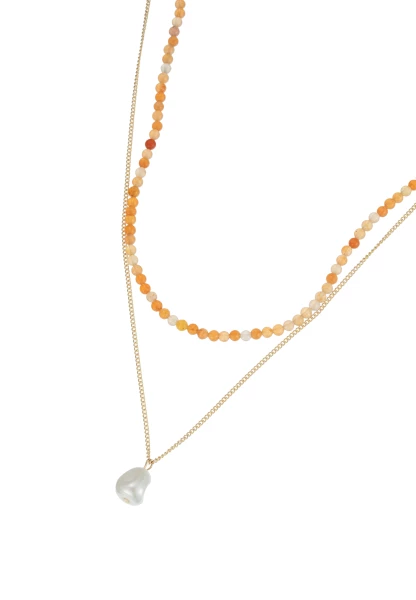 Leslii Kurze Halskette Stein Kugeln Layering Gold Orange Begrenzte Freigabe