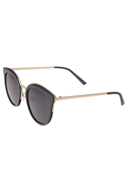 Leslii Sonnenbrille Damen Cateye schwarze Sonnenbrille Designerbrille Sunglasses Metall Schwarz Gold Sonderangebot