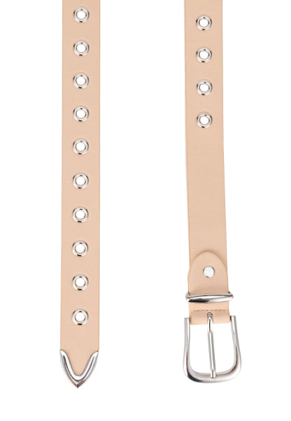 Leslii Gürtel mit Nieten Damen Ösen Kunst-Leder 2,8cm Breite in Creme Beige Discount Store für neue Produkte