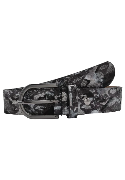 Leslii Premium Gürtel Leder-Gürtel Snake Animal-Print Metallic Breite 3,5cm Nappaleder Schwarz Gun Verkauf
