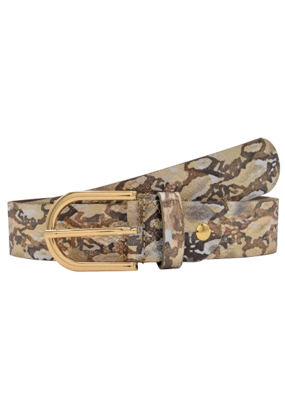 Leslii Premium Gürtel Snake Print Metallic echter Leder-Gürtel Nappaleder Breite 3,5cm in Braun Gold im Angebot