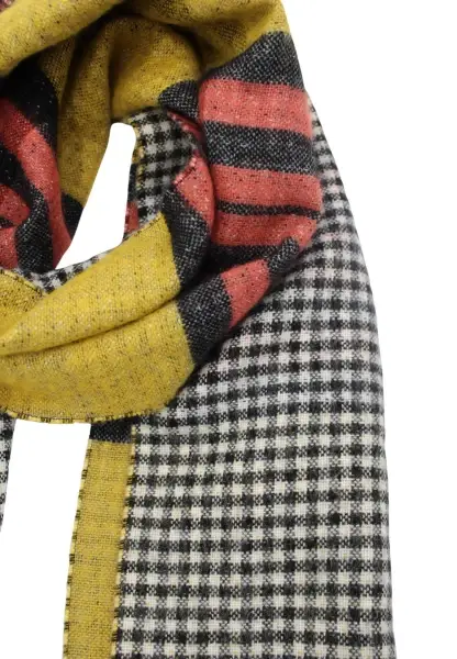 -50% SALE Leslii Schal Muster-Mix gemusterter Streifen-Muster Fransen-Schal kariert in Orange Blitzverkäufe